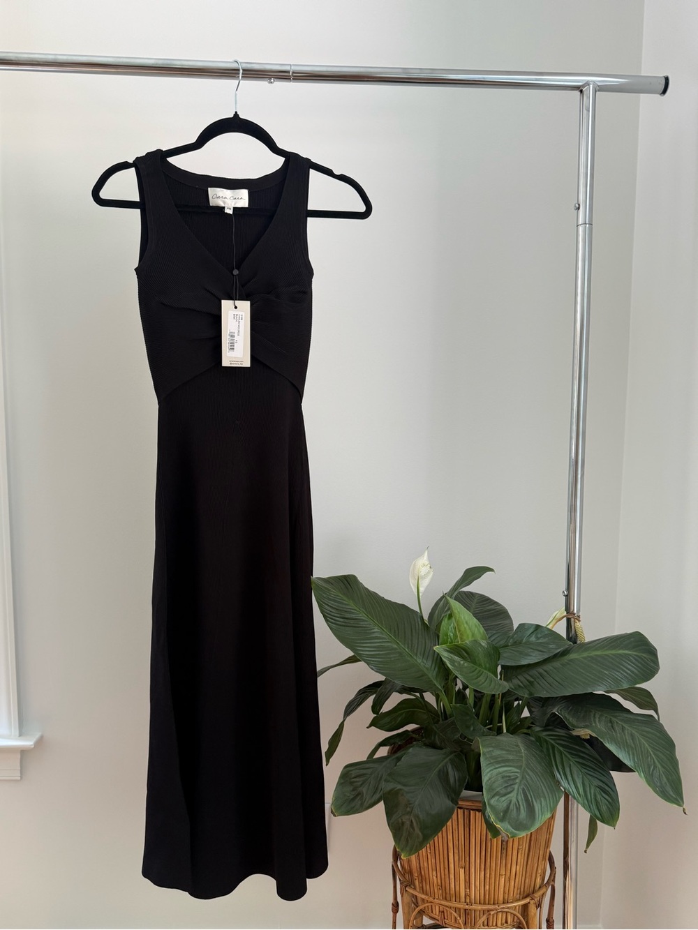 Cara Cara Black Midi Dress with Front Twist